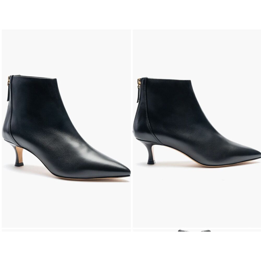 New $425 Bruno Magli Francesca Pointed Toe Kitten Heel Bootie Black Leather 41.5